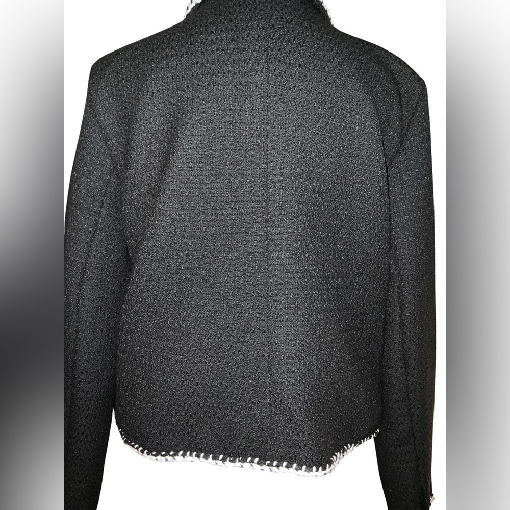 Ellen Tracy Black Boucle Blazer Pearl Buttons NWT L French Style Tweed Trim - Picture 4 of 14